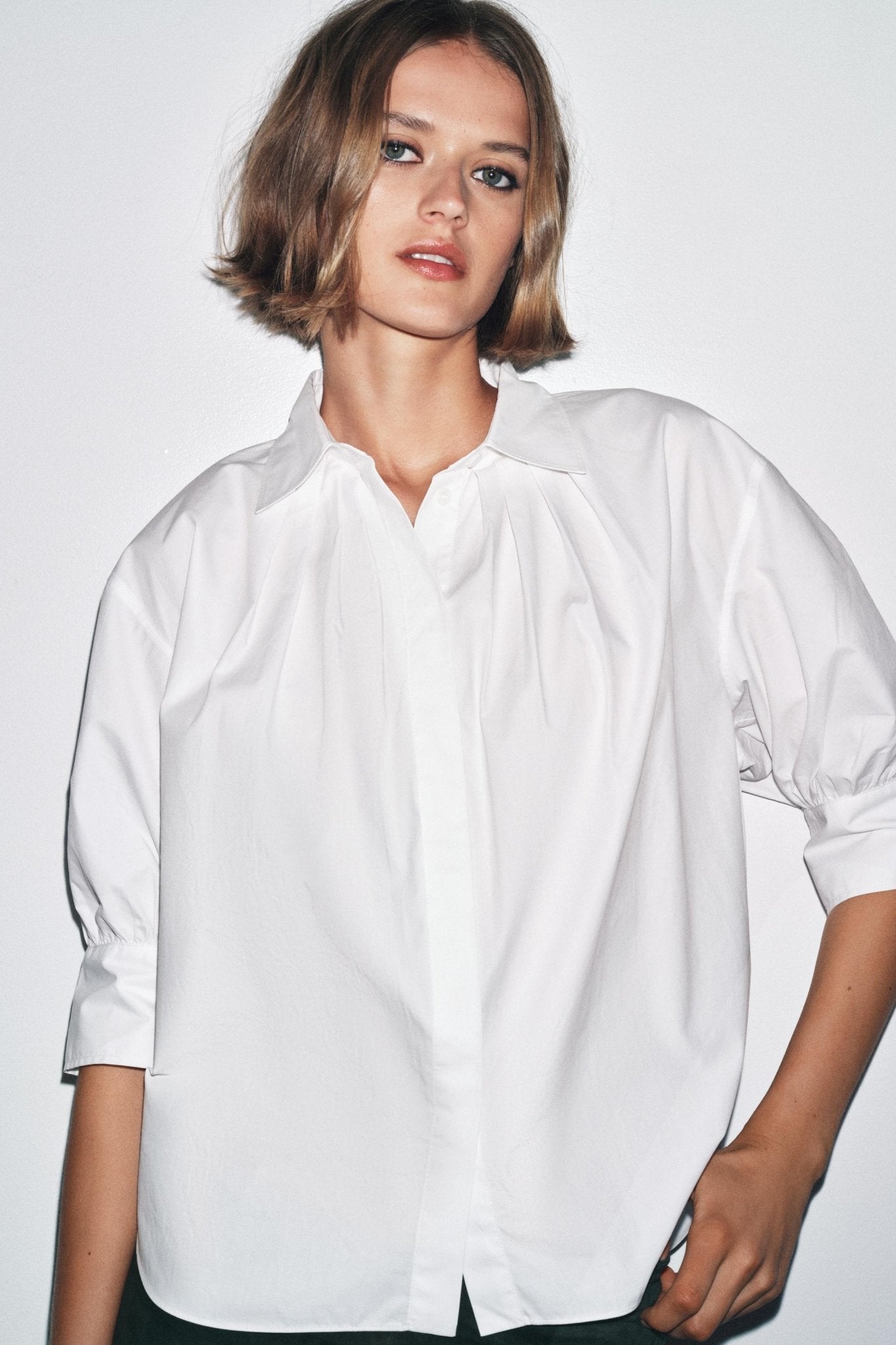Pleated Puffed Sleeve Shirt - ModeVera